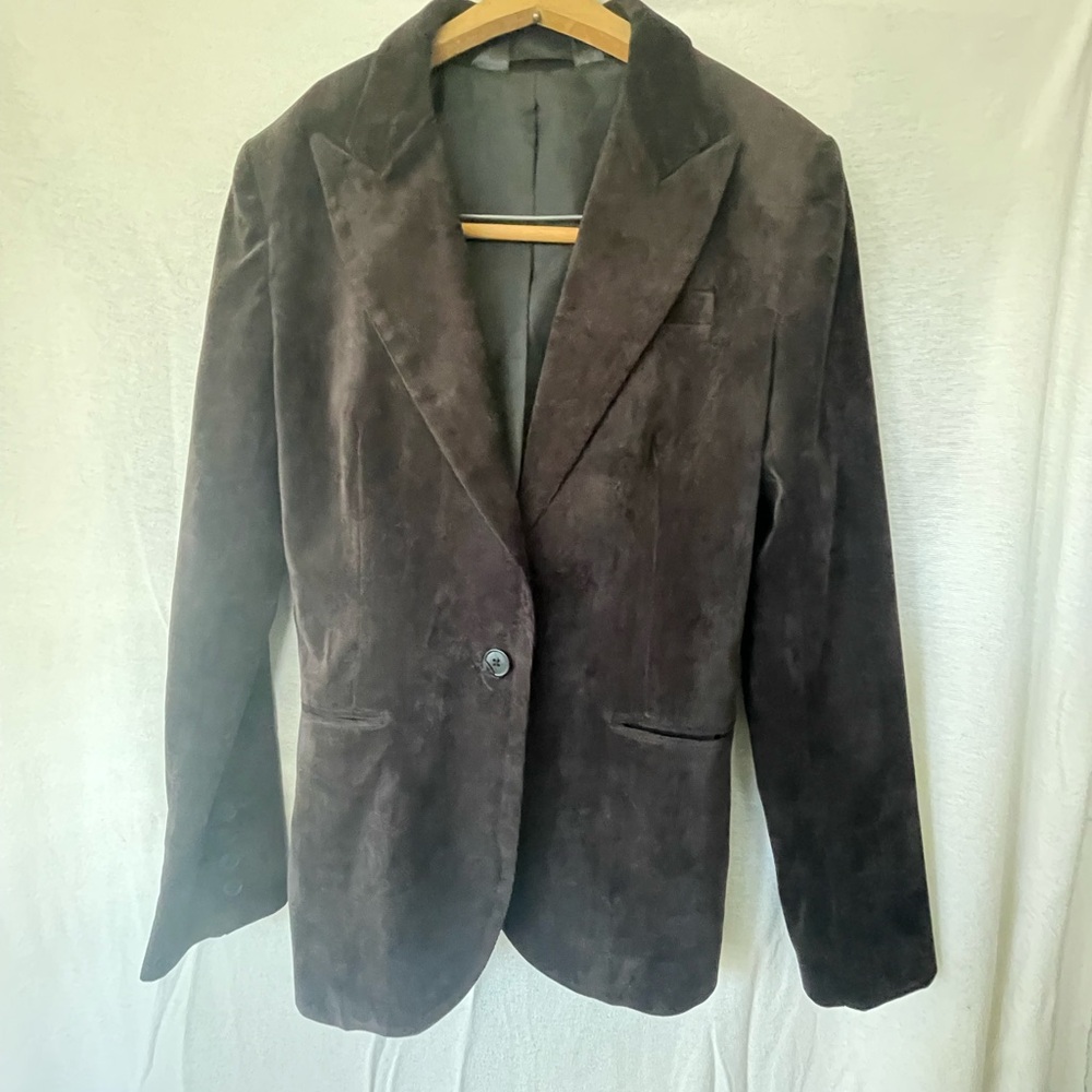 Norma Kamali peat moss Corduroy Button Front Fitted Blazer Jacket Size 8 - Picture 2 of 6